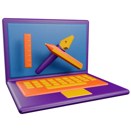 Diseño gráfico en laptop.  3D Illustration
