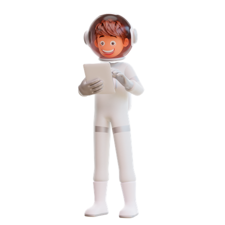 Spaceman segurando dispositivo tablet  3D Illustration