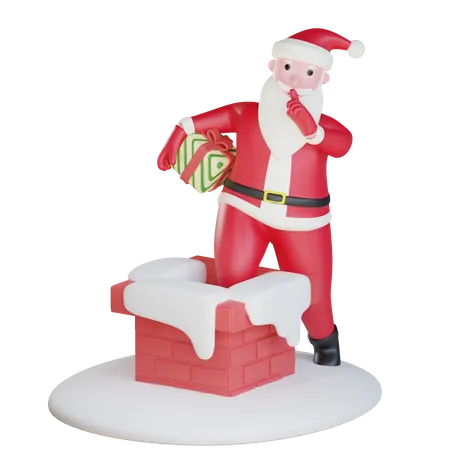 Papai Noel 3 D Na Chamine 3D Illustration