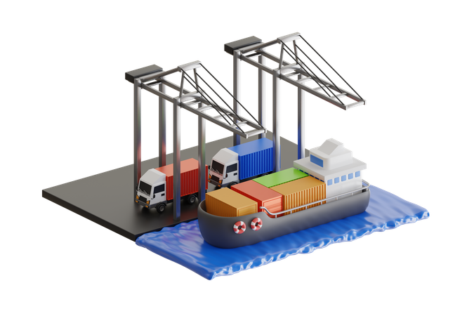 Distribuição logística de navios de carga de contêineres  3D Icon