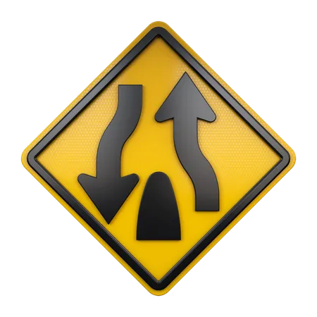 Divided Highway Ends Sign  3D Icon