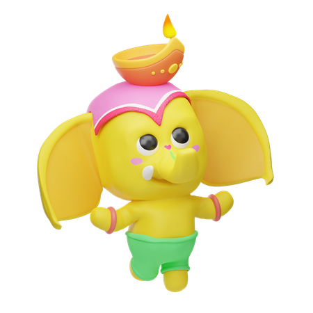 Diya On Elephant Head  3D Illustration