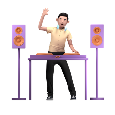 DJ playing music at birthday party  3D Illustration