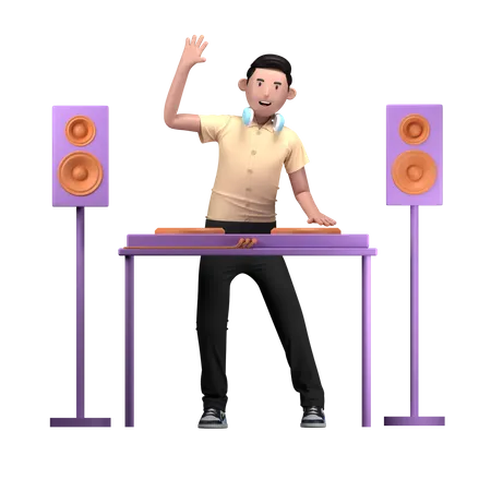DJ tocando música en la fiesta de cumpleaños  3D Illustration
