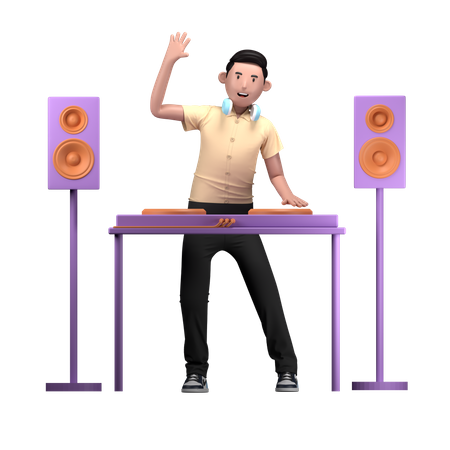 DJ tocando música em festa de aniversário  3D Illustration