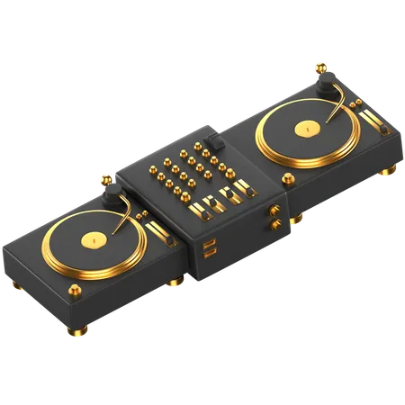 3 D Illustration Of A Black And Gold DJ Vinyl Player 3D Icon