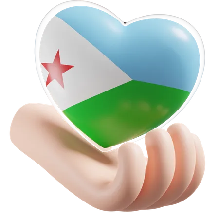 Djibouti Flag Heart Hand Care  3D Icon