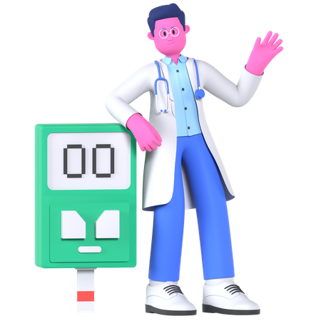 Médecin avec glucomètre  3D Illustration