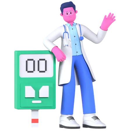 Médecin avec glucomètre  3D Illustration