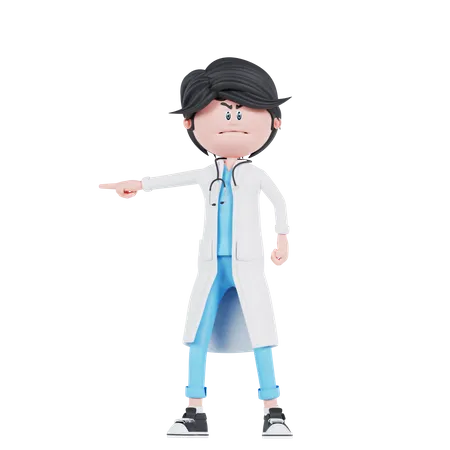 Docteur en colère pose avec pointage  3D Illustration