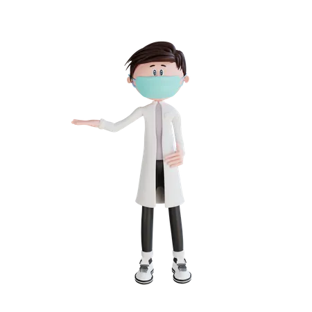 Médecin levant la main droite pose  3D Illustration