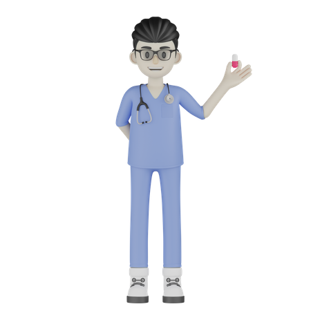 Docteur montrant la pilule  3D Illustration