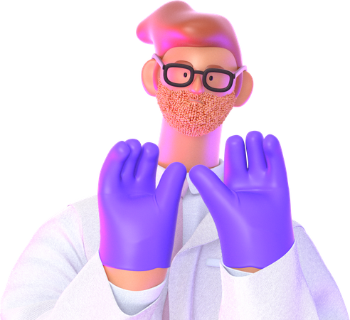 Docteur montrant ses gants  3D Illustration