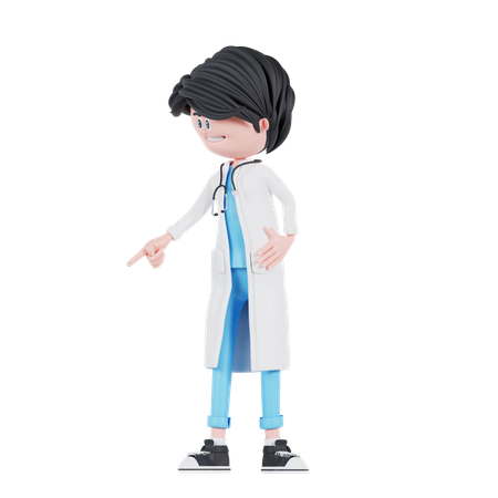 Docteur pose pointant vers la droite  3D Illustration