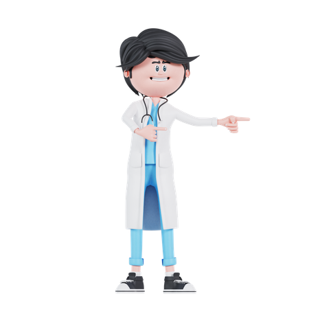 Pose du docteur pointant vers la gauche  3D Illustration