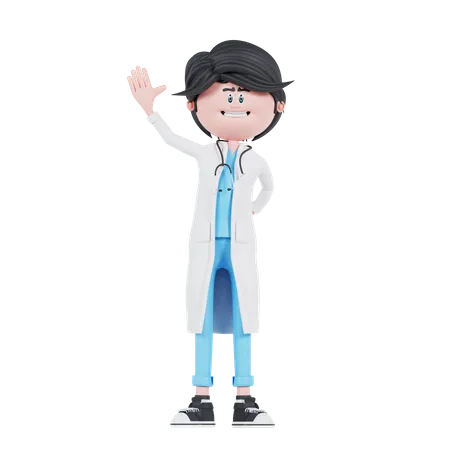 Le docteur lève la main  3D Illustration