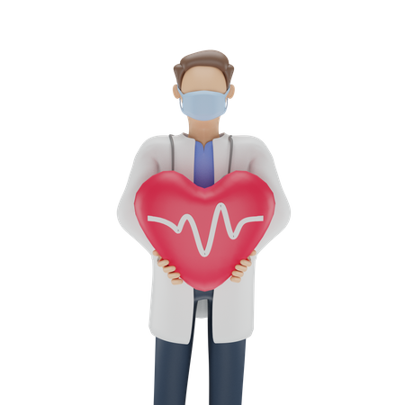 Docteur, tenue, coeur  3D Illustration