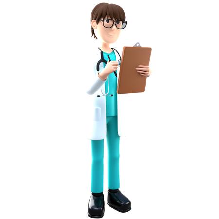 Docteur tenant le presse-papiers du rapport médical  3D Illustration