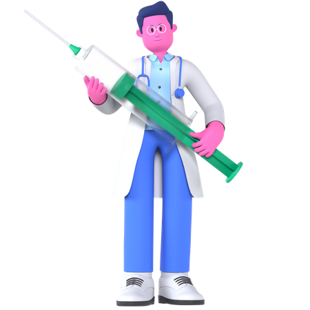 Docteur tenant une seringue  3D Illustration