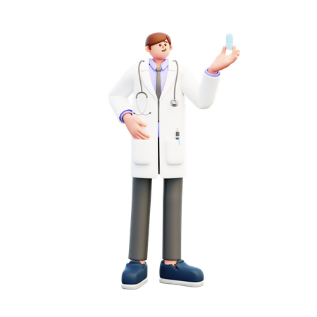 Docteur tenant une grosse pilule  3D Illustration