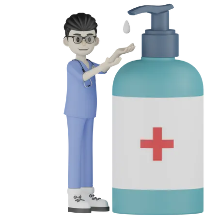 Le médecin utilise un lavage liquide  3D Illustration