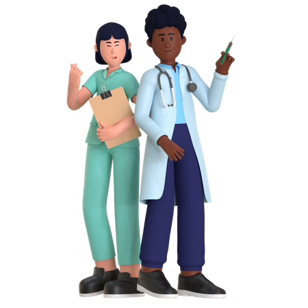 Doctor And Nurse Giving Standing Pose  3D Illustration