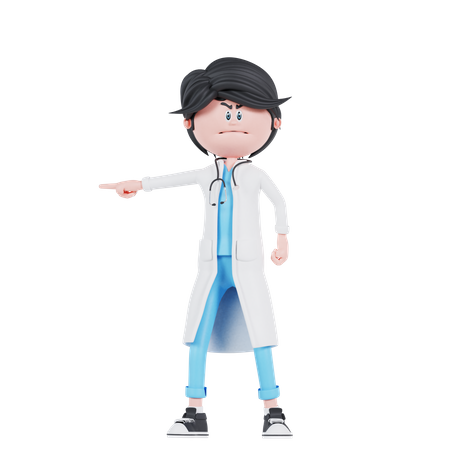 Doctor angry pose with pointing  3D Illustration