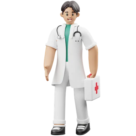 Doctor Bring Medical Kit  3D Illustration