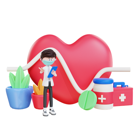 Doctor checking Heart Diseases  3D Icon