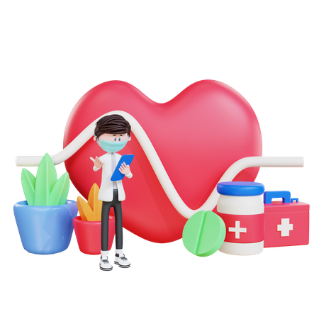 Doctor checking Heart Diseases  3D Illustration