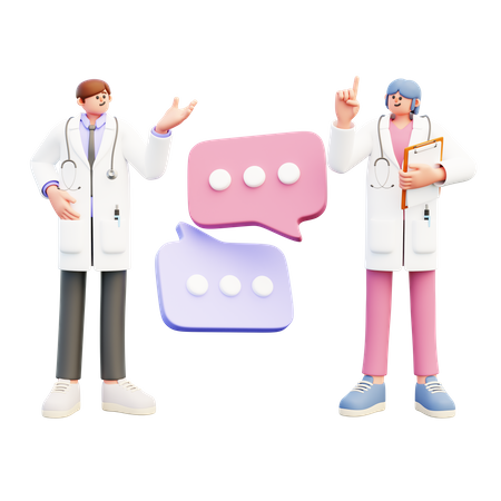 Doctor Couple Doing Medical Discussion  3D Icon