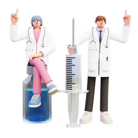 Doctor Couple Giving Advice On Vaccination  3D Illustration