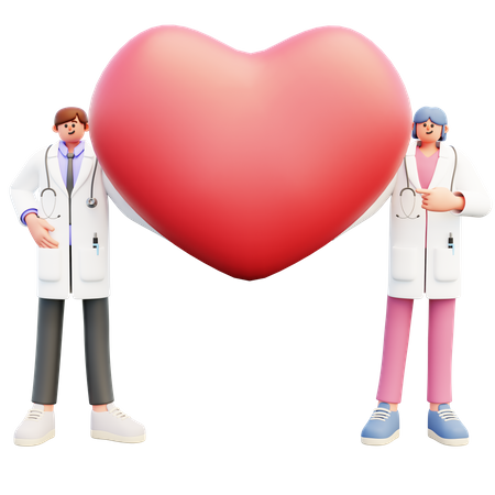 Doctor Couple Showing Heart Shape  3D Illustration