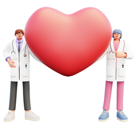 Doctor Couple Showing Heart Shape  3D Illustration