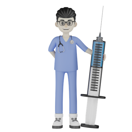 Doctor de pie con inyección  3D Illustration