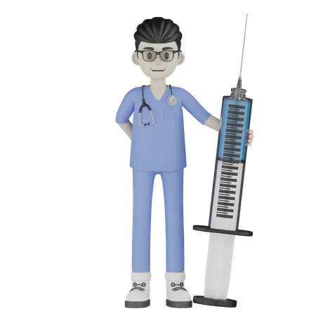 Doctor de pie con inyección  3D Illustration