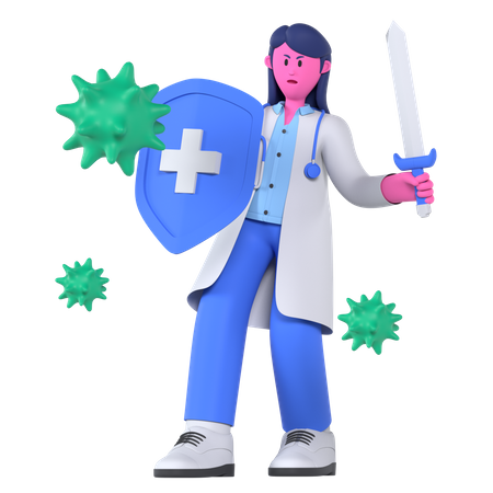 Doctor Doing Bacteria Protection  3D Illustration