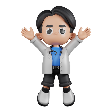 Doctor Doing Jumping Celebration  3D Icon