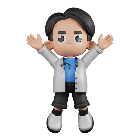 Doctor Doing Jumping Celebration  3D Illustration