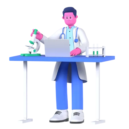 Doctor Doing Research In Laboratory  3D Illustration