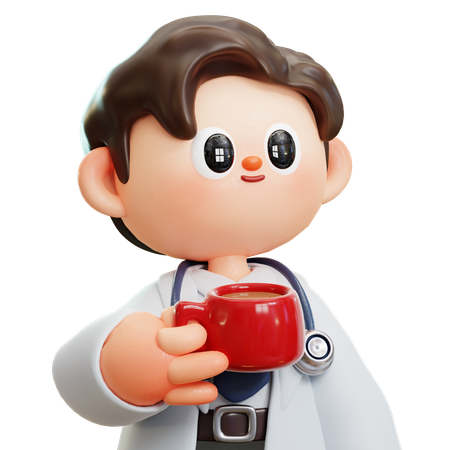 El Doctor Está Bebiendo Café Caliente  3D Illustration