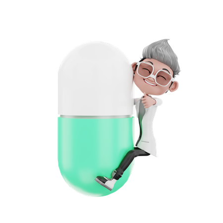 Doctor feliz dando un abrazo a la medicina  3D Illustration