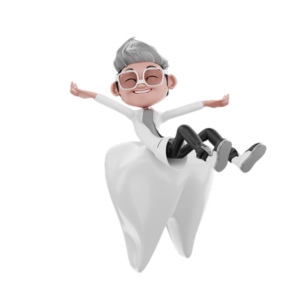 Doctor feliz disfrutando en el diente  3D Illustration