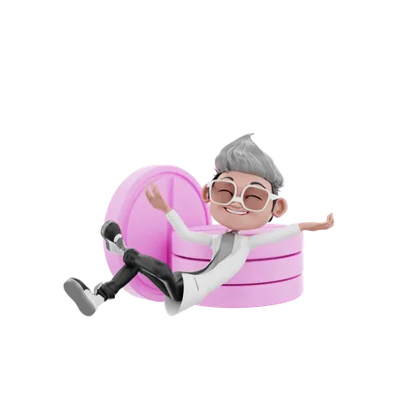 Doctor feliz descansando sobre la medicina  3D Illustration