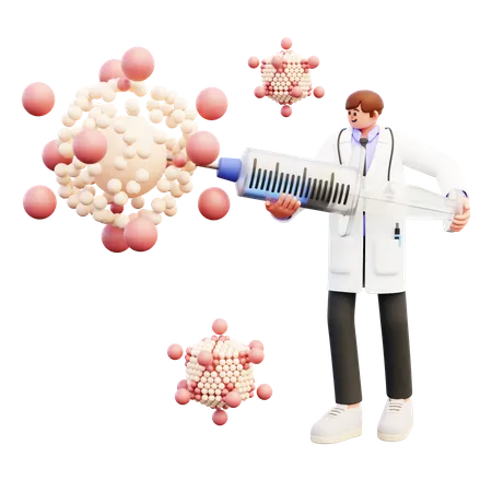 Doctor Fights Against Virus With Vaccine Inside Big Syringe  3D Illustration