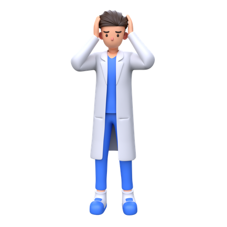 Doctor frustrado sosteniendo la cabeza  3D Illustration