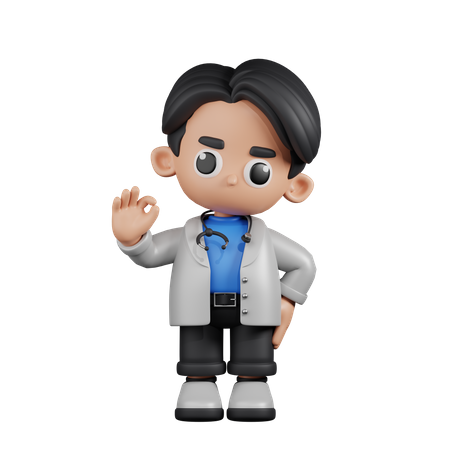 Doctor Giving Ok Sign  3D Icon
