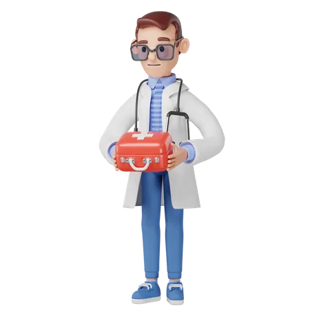 Doctor Holds A First Aid Kit 3D Illustration