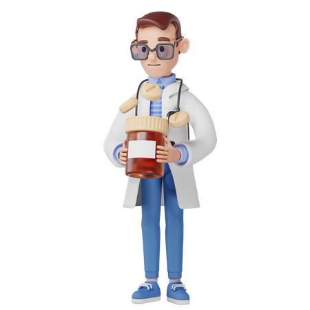 Doctor Hold Pills Bottle  3D Icon