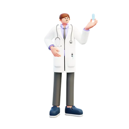 Doctor Holding Big Pill  3D Illustration